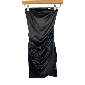 Windsor Black Satin Ruched Strapless Dress XS